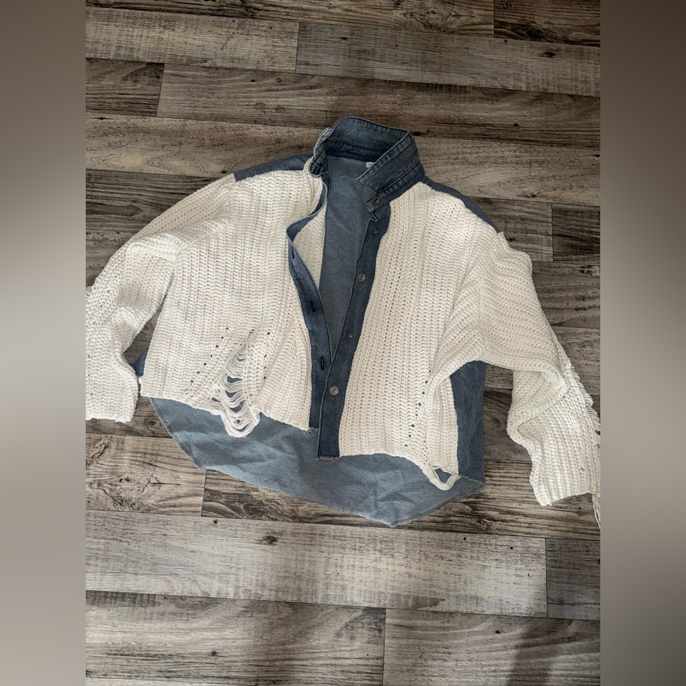 White Knit and Denim Jacket